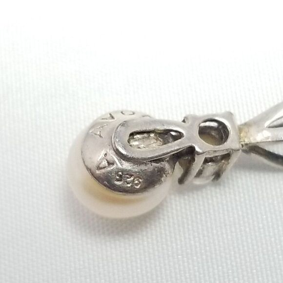 Vintage Avon Sterling Silver Faux Pearl Pendant, Rhinestone, Small, Signed - Picture 6 of 9